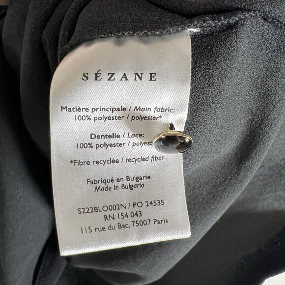 Sezane Abelia Blouse Black Wrap Style V-Neck Top Size 36 US 4 Lace Cuff Feminine - Picture 6 of 10